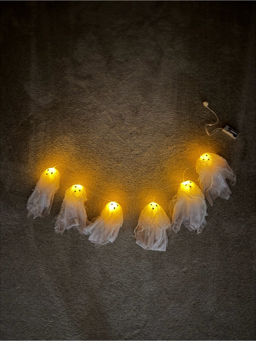 White Ghost String Lights - Battery-Powered Halloween Garland